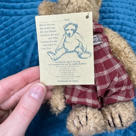 Boyds Bears Samuel with red overalls and a bow tie - Picture 4 of 8